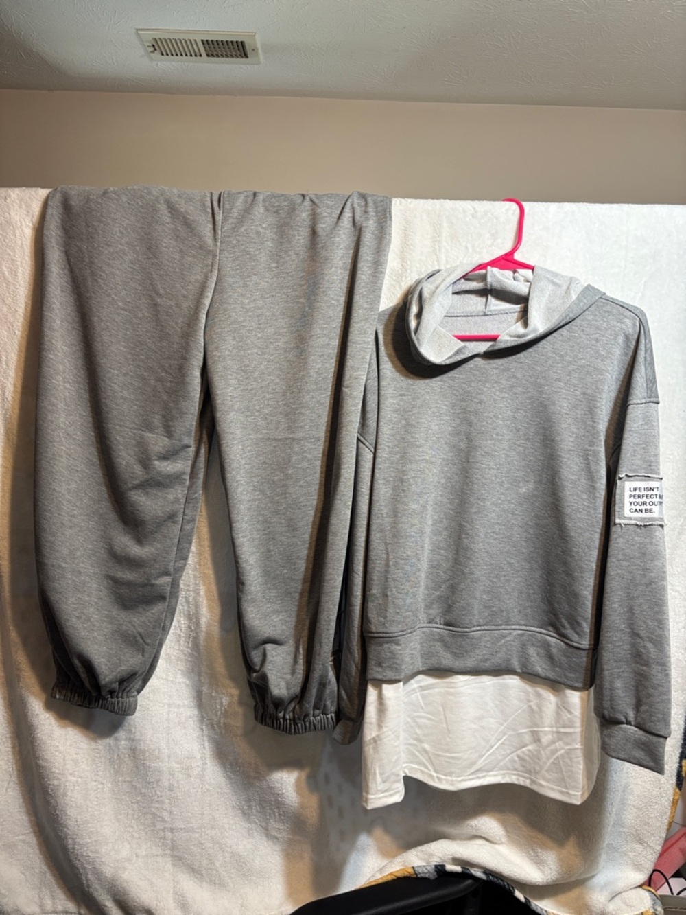 Women’s Grey Hoodie & Jogger Set with Layered Hem